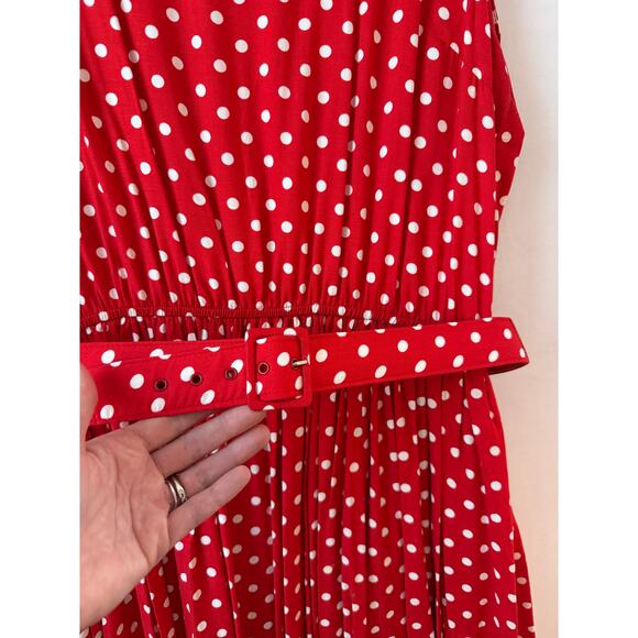 Vintage Serben Dress Polka Dot Red White Belted Fit & Flare Pinup Pockets XL - Picture 5 of 8